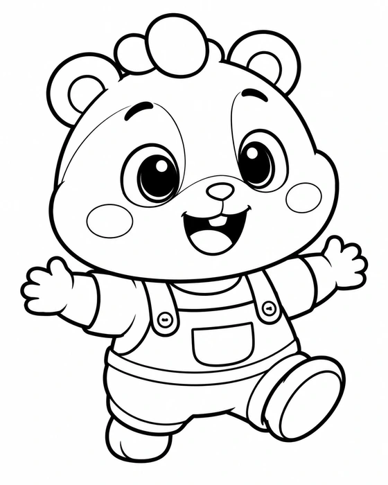 ころりんのぬりえ。白い背景に、キャラクターだけを太い黒線で描いた線画。