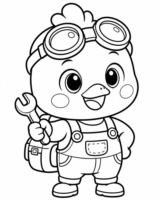 ピコのぬりえ。白い背景に、キャラクターだけを太い黒線で描いた線画。