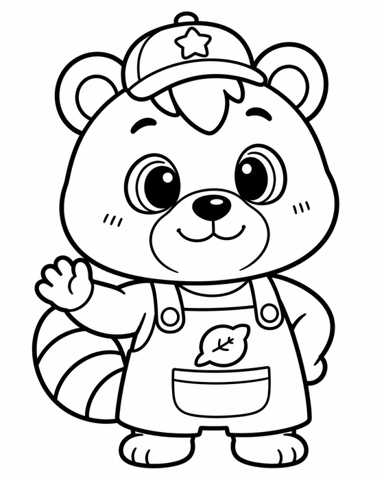 ぽんた店長のぬりえ。白い背景に、キャラクターだけを太い黒線で描いた線画。